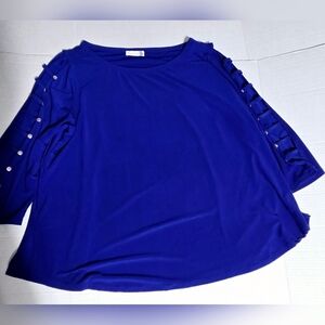 89th & Madison Tunic Top Electric Blue Ladder Sleeve W/Silver Stretch Sz 2XL